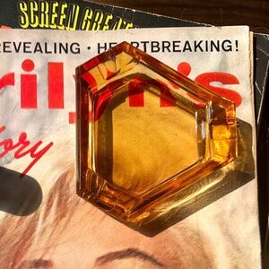 Amber Small Personal Size Glass Catch All • 1960’s • Bar Cart Decor • Orange